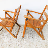 Childrens Kids Slatted Wood Folding Chairs Set of Two