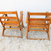 Childrens Kids Slatted Wood Folding Chairs Set of Two