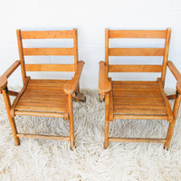 Childrens Kids Slatted Wood Folding Chairs Set of Two