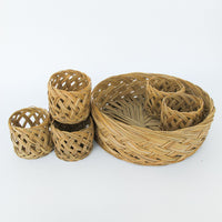 Set of Six Woven Cup Koozies and Tray