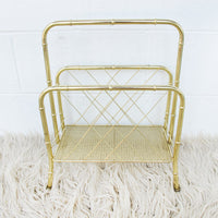 Midcentury Brass Metal Storage Magazine Rack