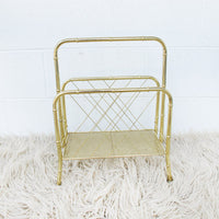 Midcentury Brass Metal Storage Magazine Rack
