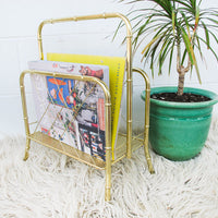 Midcentury Brass Metal Storage Magazine Rack