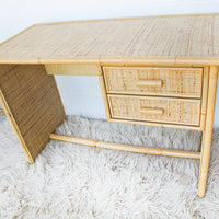 Italian Bamboo Rattan Desk with Two Drawers