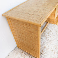 Italian Bamboo Rattan Desk with Two Drawers