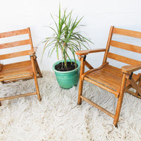 Childrens Kids Slatted Wood Folding Chairs Set of Two