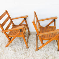 Childrens Kids Slatted Wood Folding Chairs Set of Two
