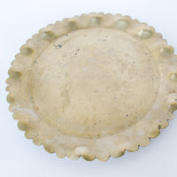 Scalloped Edge Brass Serving Tray with Floral Etched Detail