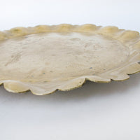 Scalloped Edge Brass Serving Tray with Floral Etched Detail