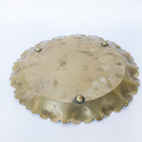 Scalloped Edge Brass Serving Tray with Floral Etched Detail