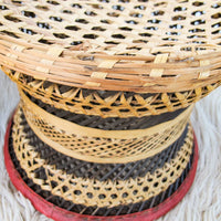 Wicker African Drum Stool with Red Leather Accents (1 Left)