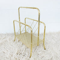 Midcentury Brass Metal Storage Magazine Rack