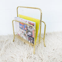 Midcentury Brass Metal Storage Magazine Rack