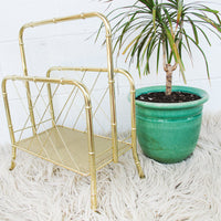 Midcentury Brass Metal Storage Magazine Rack