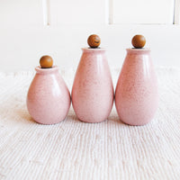 Set of Three Retro Atomic Speckled Pink Salt Pepper Sugar Spice Shakers