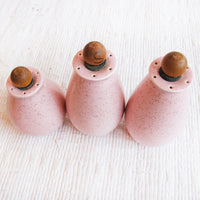 Set of Three Retro Atomic Speckled Pink Salt Pepper Sugar Spice Shakers