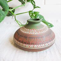 Navajo Pottery Vase in Green, Terracotta, White