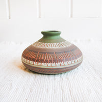 Navajo Pottery Vase in Green, Terracotta, White