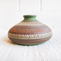 Navajo Pottery Vase in Green, Terracotta, White