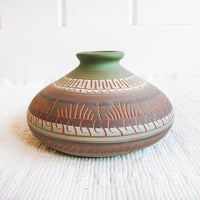 Navajo Pottery Vase in Green, Terracotta, White
