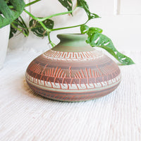 Navajo Pottery Vase in Green, Terracotta, White