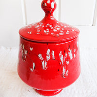 Volcano Cookie Jar With Lid Drip Glaze Red with Black and White Speckled Made in the USA