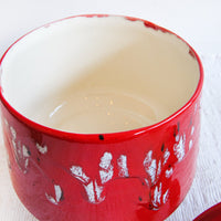 Volcano Cookie Jar With Lid Drip Glaze Red with Black and White Speckled Made in the USA
