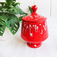 Volcano Cookie Jar With Lid Drip Glaze Red with Black and White Speckled Made in the USA