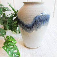 Ceramic Floor Pot Vase with White and Bright Indigo drip Glaze