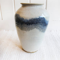 Ceramic Floor Pot Vase with White and Bright Indigo drip Glaze