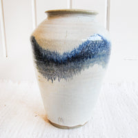 Ceramic Floor Pot Vase with White and Bright Indigo drip Glaze