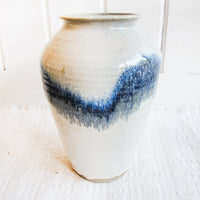 Ceramic Floor Pot Vase with White and Bright Indigo drip Glaze