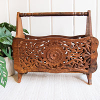 Teak Sheesham Rose Wood Magazine Rack Storage Basket