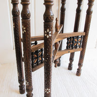 Mixed Metal Copper Top Tray Table with Folding Wood Legs with Inlay