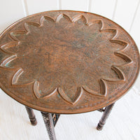 Mixed Metal Copper Top Tray Table with Folding Wood Legs with Inlay