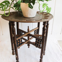 Mixed Metal Copper Top Tray Table with Folding Wood Legs with Inlay