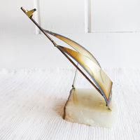 Brass Boat Sculpture on Geode Stone Base Curtis Jere Style