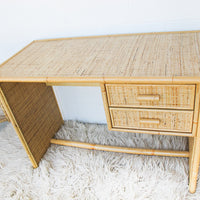 Italian Bamboo Rattan Desk with Two Drawers
