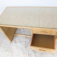 Italian Bamboo Rattan Desk with Two Drawers