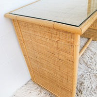 Italian Bamboo Rattan Desk with Two Drawers