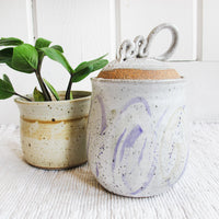 Light Purple Swirl Ceramic Canister with Wavy Handle Top