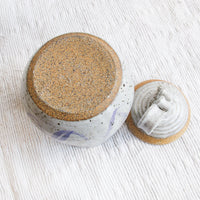 Light Purple Swirl Ceramic Canister with Wavy Handle Top