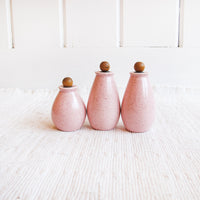 Set of Three Retro Atomic Speckled Pink Salt Pepper Sugar Spice Shakers