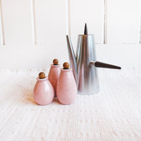 Set of Three Retro Atomic Speckled Pink Salt Pepper Sugar Spice Shakers