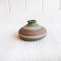 Navajo Pottery Vase in Green, Terracotta, White