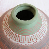 Navajo Pottery Vase in Green, Terracotta, White