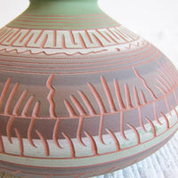Navajo Pottery Vase in Green, Terracotta, White