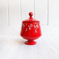 Volcano Cookie Jar With Lid Drip Glaze Red with Black and White Speckled Made in the USA