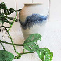 Ceramic Floor Pot Vase with White and Bright Indigo drip Glaze