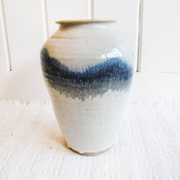 Ceramic Floor Pot Vase with White and Bright Indigo drip Glaze